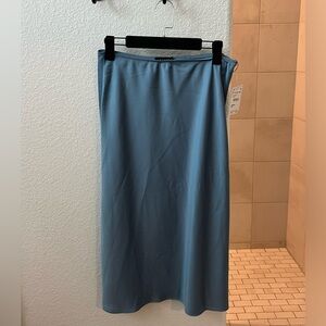 Blue Satin Midi Skirt